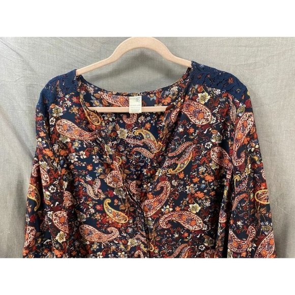 Terrra Sky‎ Shirt Women 1X Blue Orange Floral Paisley Long Sleeve Top Ladies. - Picture 2 of 8